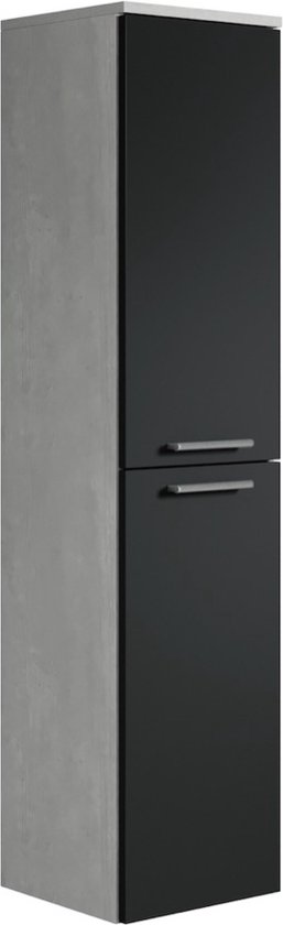 Vicco Badkamerkast Fyrk - Industrieel Design Opbergkast Betonlook/Zwart (33x185x33 Cm)