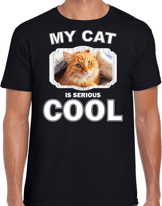Rode kat katten t shirt my cat is serious cool zwart heren katten poezen. bol