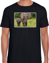 Dieren shirt met olifanten foto - zwart - voor heren - Afrikaanse dieren/ olifant cadeau t-shirt - kleding L