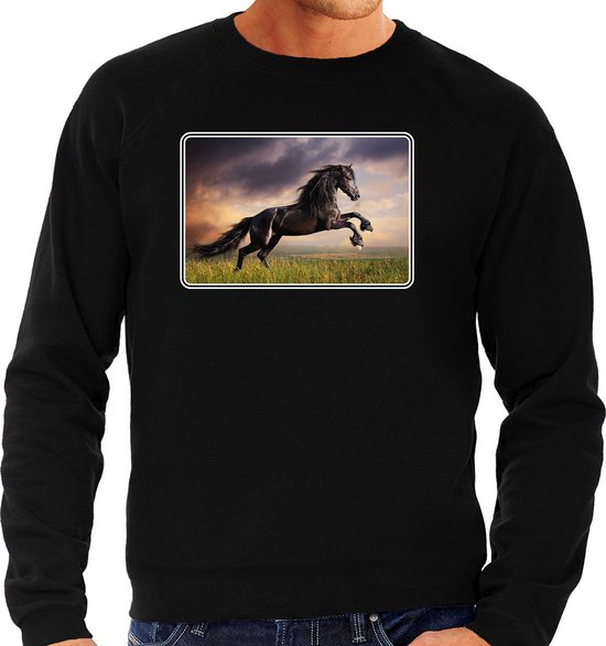 Dieren sweater met paarden foto - zwart - voor heren - natuur / paard cadeau trui - kleding / sweat shirt XL