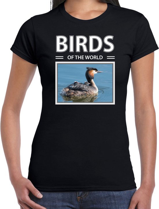 Dieren foto t-shirt Fuut - zwart - dames - birds of the world - cadeau shirt Futen  liefhebber XXL