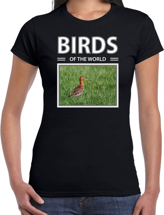 Dieren foto t-shirt Grutto - zwart - dames - birds of the world - cadeau shirt Gruttos liefhebber S