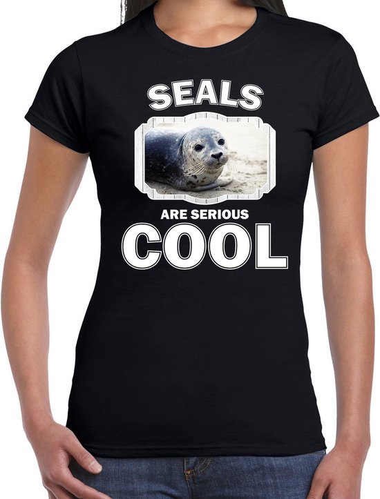 Dieren grijze zeehond t-shirt zwart dames - seals are serious cool shirt - cadeau t-shirt zeehonden/ zeehond liefhebber XXL