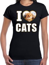 I love cats t-shirt met dieren foto van een rode kat zwart voor dames - cadeau shirt katten liefhebber XL