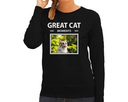 Dieren foto sweater rode kat - zwart - dames - great cat mowoments - cadeau trui katten liefhebber L