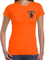 Oranje supporter t-shirt voor dames - Holland zwarte leeuw op borst - Nederland supporter - EK/ WK shirt / outfit XS