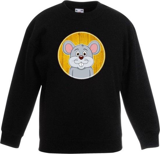 Kinder sweater zwart met vrolijke muis print - muizen trui - kinderkleding / kleding 170/176