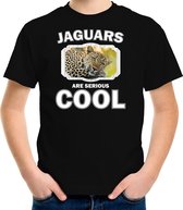 Dieren jaguars/ luipaarden t-shirt zwart kinderen - jaguars are serious cool shirt  jongens/ meisjes - cadeau shirt luipaard/ jaguars/ luipaarden liefhebber - kinderkleding / kleding 146/152