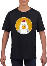Kinder t-shirt zwart met vrolijke kip print - kippen shirt - kinderkleding / kleding 110/116