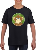 Kinder t-shirt zwart met vrolijke aap print - apen shirt - kinderkleding / kleding 134/140