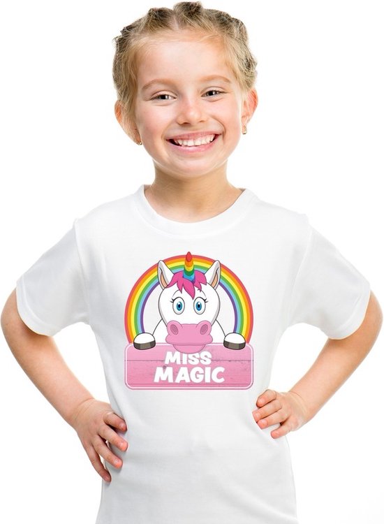 Miss Magic de eenhoorn t-shirt wit voor meisjes - eenhoorns shirt - kinderkleding / kleding 158/164