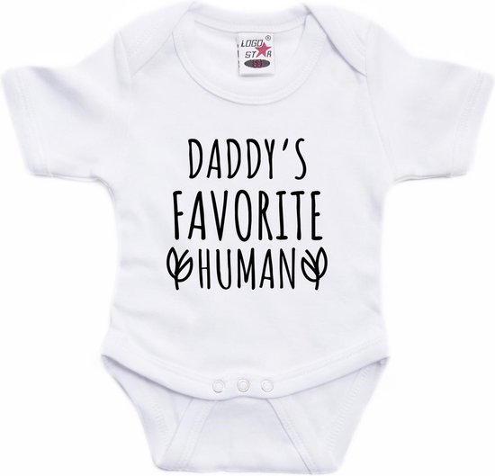 Foto: Daddys favourite human tekst baby rompertje wit jongens en meisjes kraamcadeau vaderdag babykleding 68