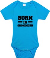 Born in Groningen tekst baby rompertje blauw jongs - Kraamcadeau - Groningen geboren cadeau 56