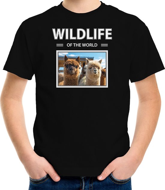 Dieren foto t-shirt Alpaca - zwart - kinderen - wildlife of the world - cadeau shirt Alpaca's liefhebber - kinderkleding / kleding 158/164