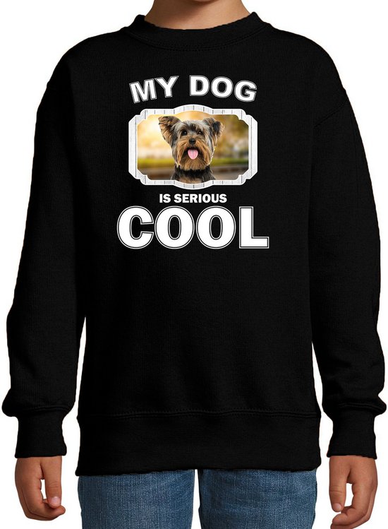 Yorkshire terrier honden trui / sweater my dog is serious cool zwart - kinderen - Yorkshire terriers liefhebber cadeau sweaters - kinderkleding / kleding 122/128