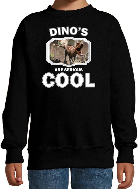 Dieren dinosaurussen sweater zwart kinderen - dinosaurs are serious cool trui jongens/ meisjes - cadeau carnotaurus dinosaurus/ dinosaurussen liefhebber - kinderkleding / kleding 134/146