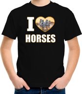 I love horses t-shirt met dieren foto van een wit paard zwart voor kinderen - cadeau shirt paarden liefhebber - kinderkleding / kleding 134/140