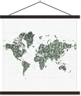 Affiche scolaire - Wereldkaart - Vert - Feuilles - 40x40 cm - Lattes noires