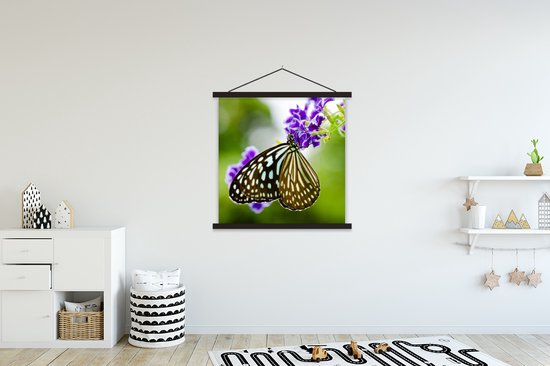 Porte-affiche avec affiche - Affiche scolaire - Lavande - Papillon - Botanique - 120x120 cm - Lattes noires