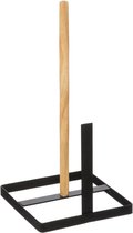 Keukenrolhouder ijzer/hout 15 x 30 cm zwart - Keukenbenodigdheden - Keukenpapier/keukenrol