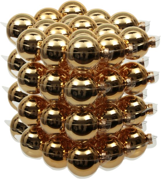 72x Gouden glazen kerstballen 6 cm glans Kerstboomversiering goud