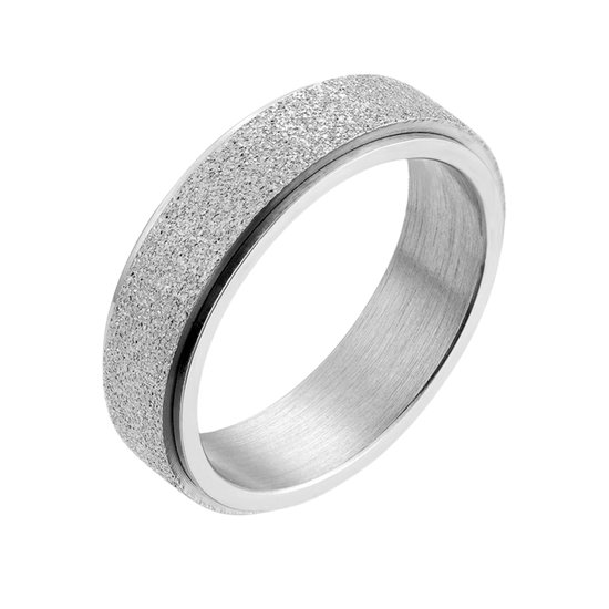 Despora - Anxiety Ring - (Glitter) - Stress Ring - Fidget Ring - Draaibare Ring - Angst Ring - Spinner Ring - Zilverkleurig RVS - (15.75mm / maat 49)