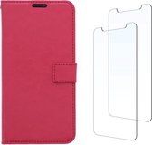 LuxeBass Samsung Galaxy A10 hoesje book case + 2 stuks Glas Screenprotector rood - telefoonhoes - gsm hoes - telefoonhoesjes - glas scherm - bescherming