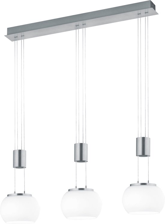 MQW Led-hanglamp, eettafel, dimbaar, hanglamp met afstandsbediening, lineair design, in hoogte verstelbaar, kroonluchter, lamp voor eettafel, eetkamer, secretariaat, keuken, lamp (L100 cm/57 W) chroom
