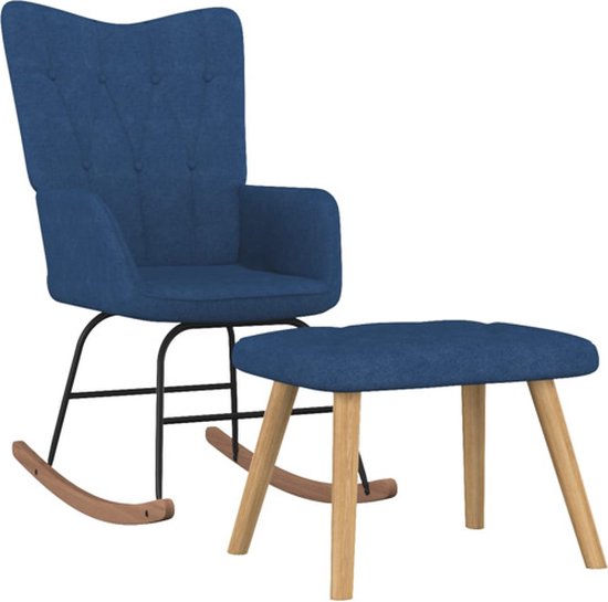 vidaXL Chaise à bascule avec pouf Tissu Bleu