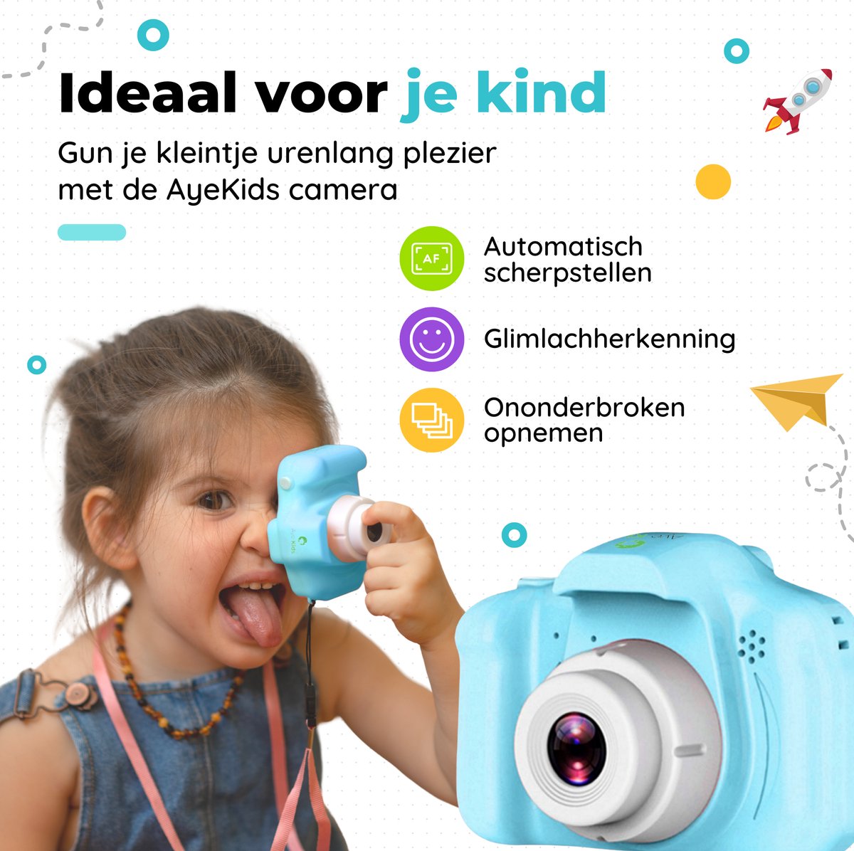 CAMCLID Instant kindercamera, 1080p HD instant camera 48 MP met 32 GB kaart en 3 rollen printpapier, cadeau voor meisjes en jongens van 3 tot 12