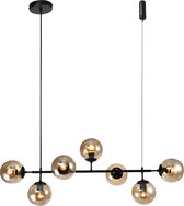 Suspension Design 7 lumières ambre avec verre détail noir