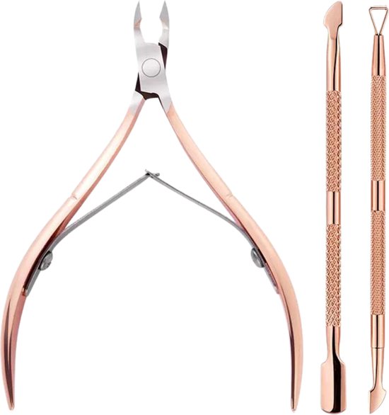 AdroitGoods 3 delige Nagelriem Knipper set Rose Gold Cuticle Pusher