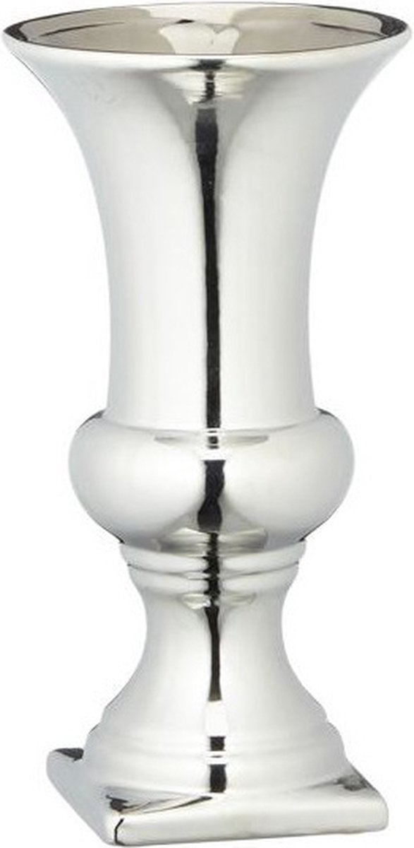 Bellatio design Vaas - zilver kleurig - kelk - keramiek - 13 x 25 cm - Vazen/vaas - Boeketvazen - Kelkvazen