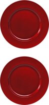 2x stuks diner borden/onderborden rood met glitters 33 cm