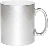 1x zilveren koffie/ thee mokken 330 ml - geschikt voor sublimatie drukken - Zilveren onbedrukte cadeau koffiemok/ theemok