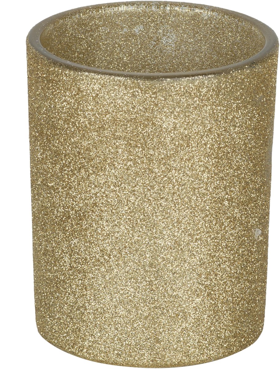 Bellatio Decorations Waxinelichtjeshouder - goud glitters - 8 x 10 cm - Kaarsenhouders/lantaarns - Sfeer lichtjes Goudkleurig