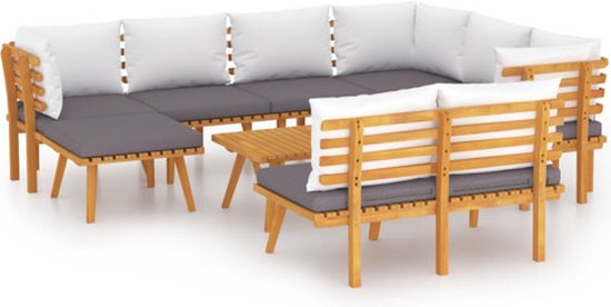 vidaXL Ensemble de salon 9 pièces avec coussins Bois d'acacia massif - Ensemble de salon - Ensembles lounge - Ensemble de jardin en bois - Ensemble de pelouse