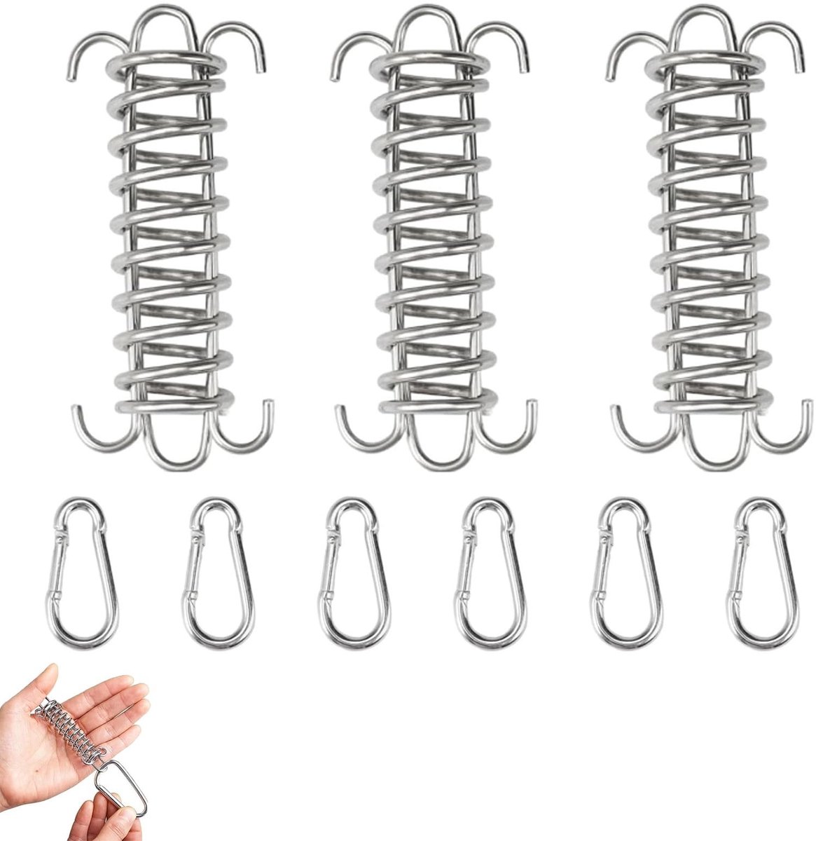 MTTproducts- Spanband met 6 Haken - Bevestigingsset Zonnezeil - Trekveer - Dubbele Gesp - Roestvrij Staal - Herbruikbaar - Spanveer