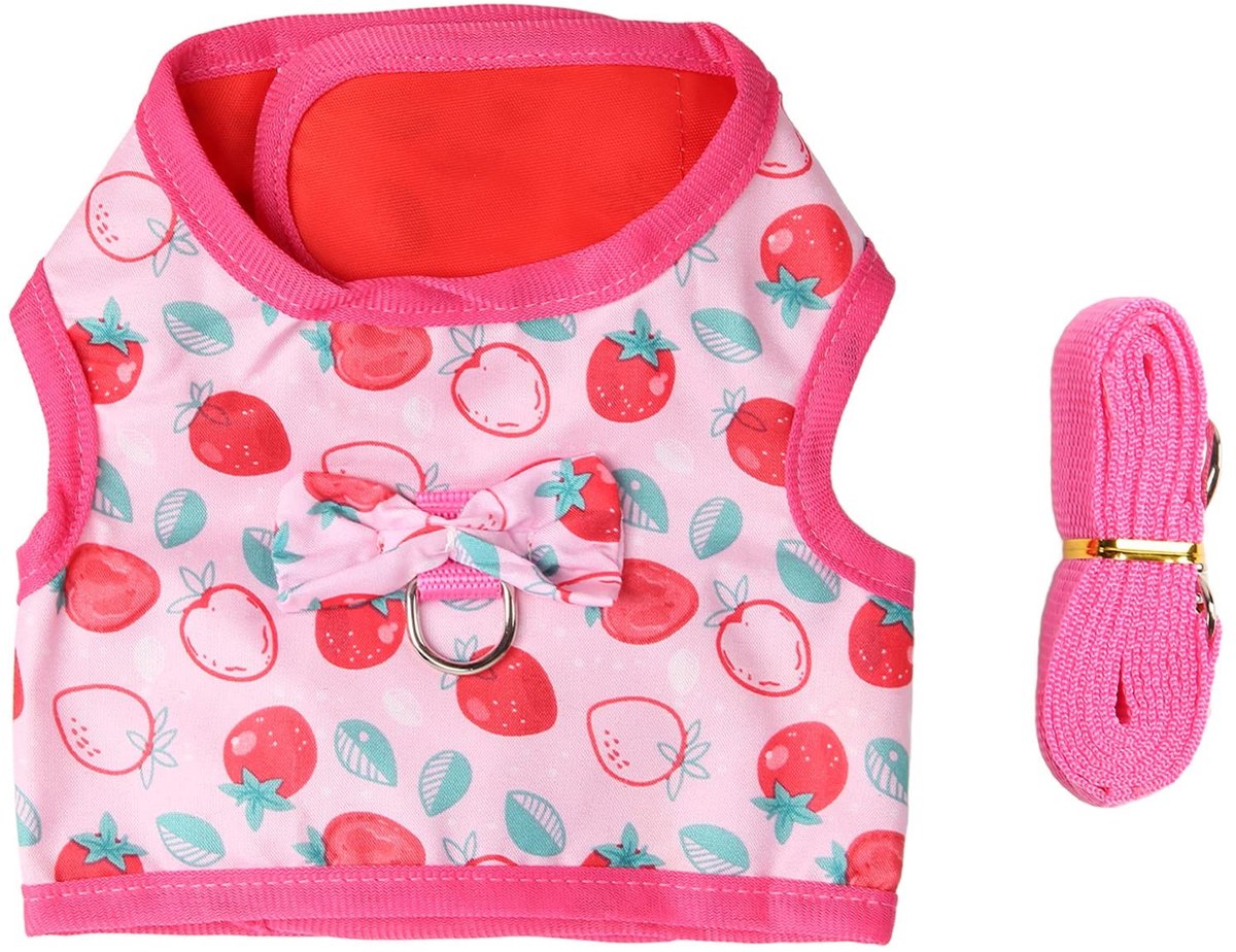 MTTproducts- Konijnenharnas Zacht - Harnas voor Cavia's - Harnas met Riem - Duurzaam Polyester - Cartoon Aardbei Patroon - Geschikt voor Kleine Huisdieren - Huisdierharnas