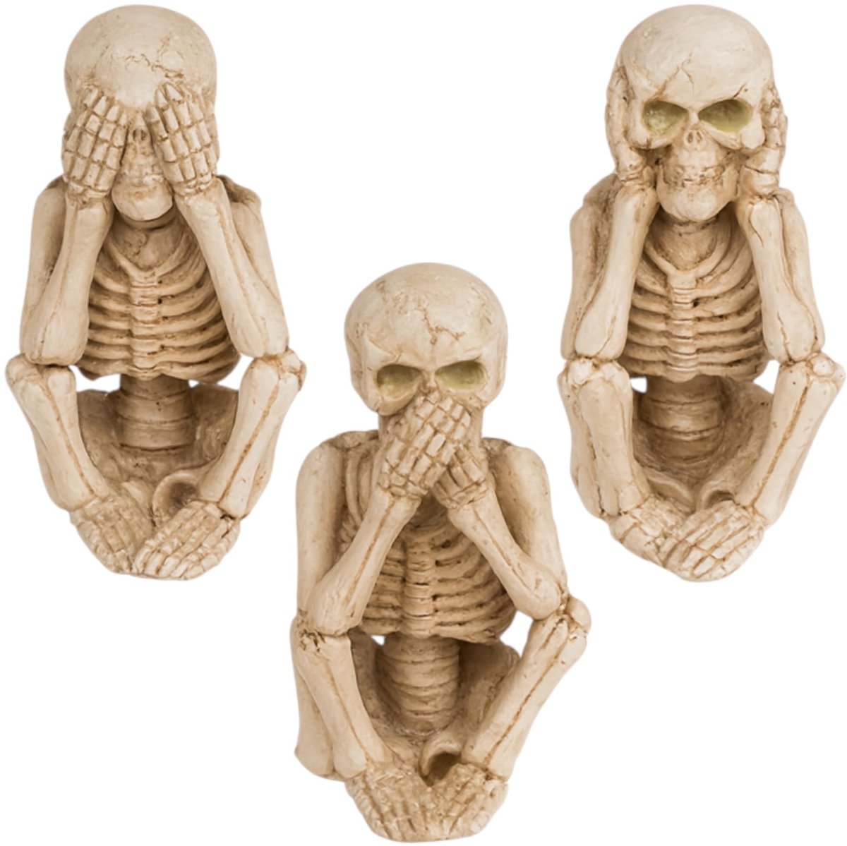 NTH products- Skeletfiguren set 3-delig - Halloween-decoratie - Doodshoofd figuren - Polyhars - 11,5 cm - Grappige sombere humor - Decoratiefiguren