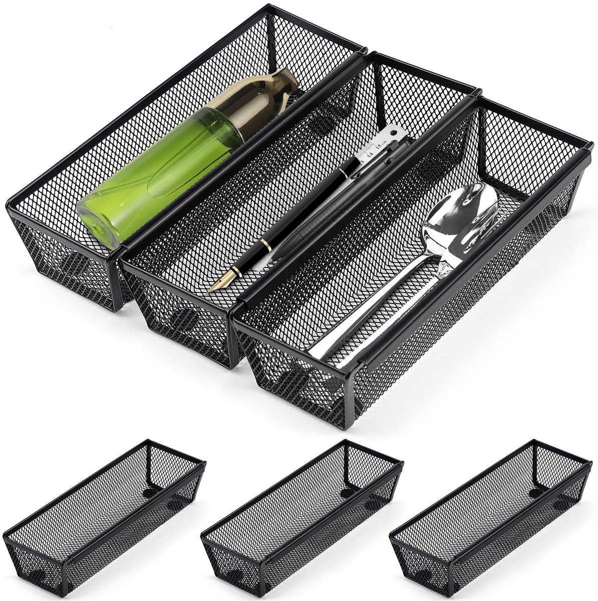 MTTproducts- Besteklade Uitschuifbaar - Bestekbak - Keukenkastorganizers - Besteklade 22.3x8x5 cm - Roestvrij Staal - Antislip Rubber Buffers - Bestekorganizer