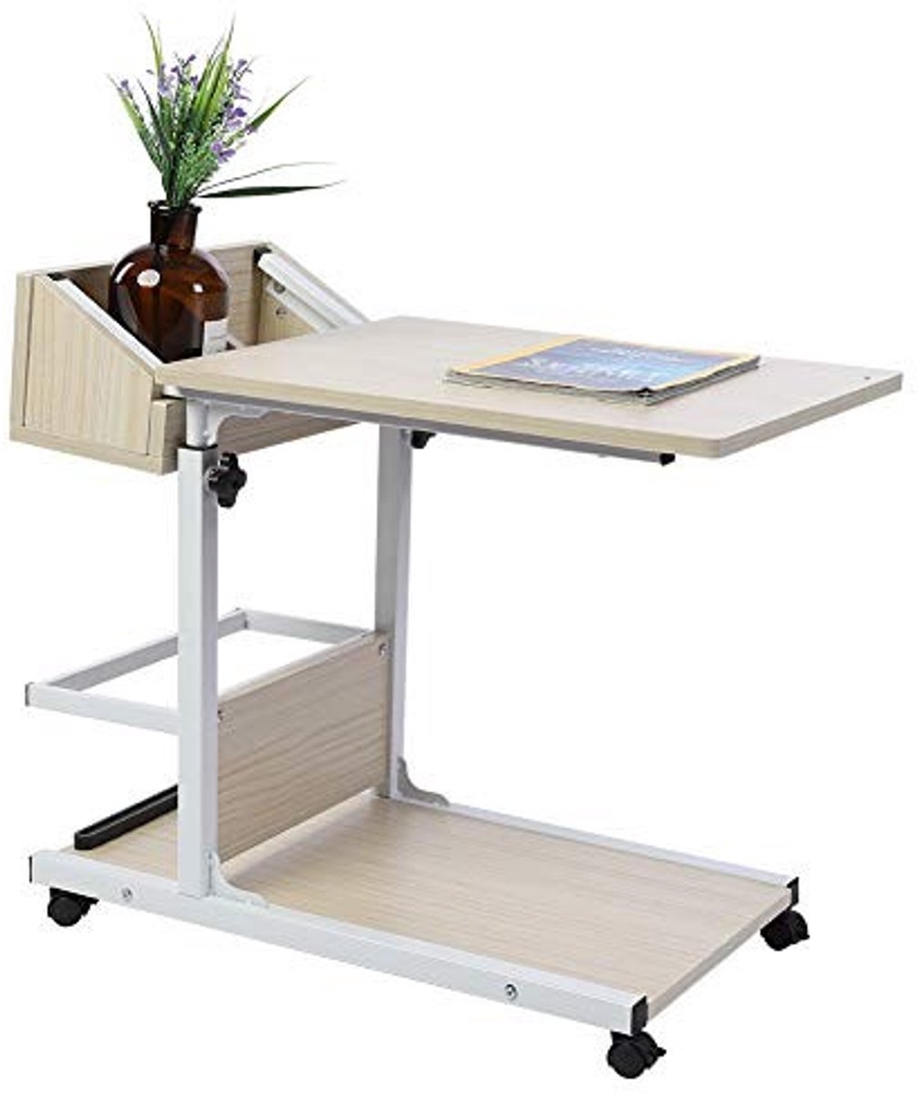 MTTproducts- Laptopbureau Afneembaar - Draagbaar - Wieltjes - Hoogwaardig MDF - Verstelbare Hoogte 50-80 cm - Multifunctioneel - Bijzettafel