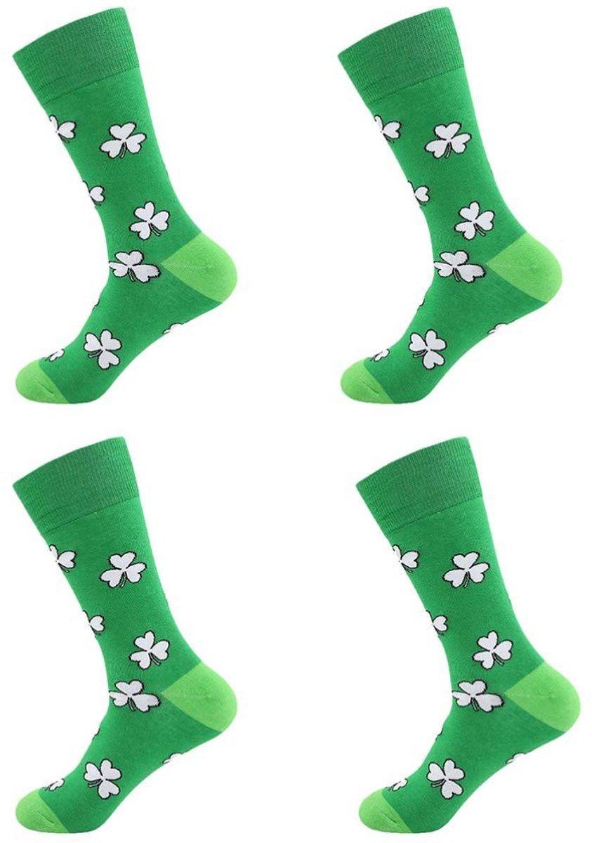 MTTproducts- Sokken Katoen - 2 Paar - Middenslang - Ademend - Shamrock Patroon - Comfortabel Draagcomfort - Geschikt als Cadeau - Katoensokken