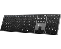 iClever DK06 Draadloos Bluetooth Toetsenbord - Verbind tot 4 Apparaten, QWERTZ Layout, Oplaadbare Batterij, Ultra-Dun Aluminium Behuizing, Compatibel met Windows, Mac, iOS en Android