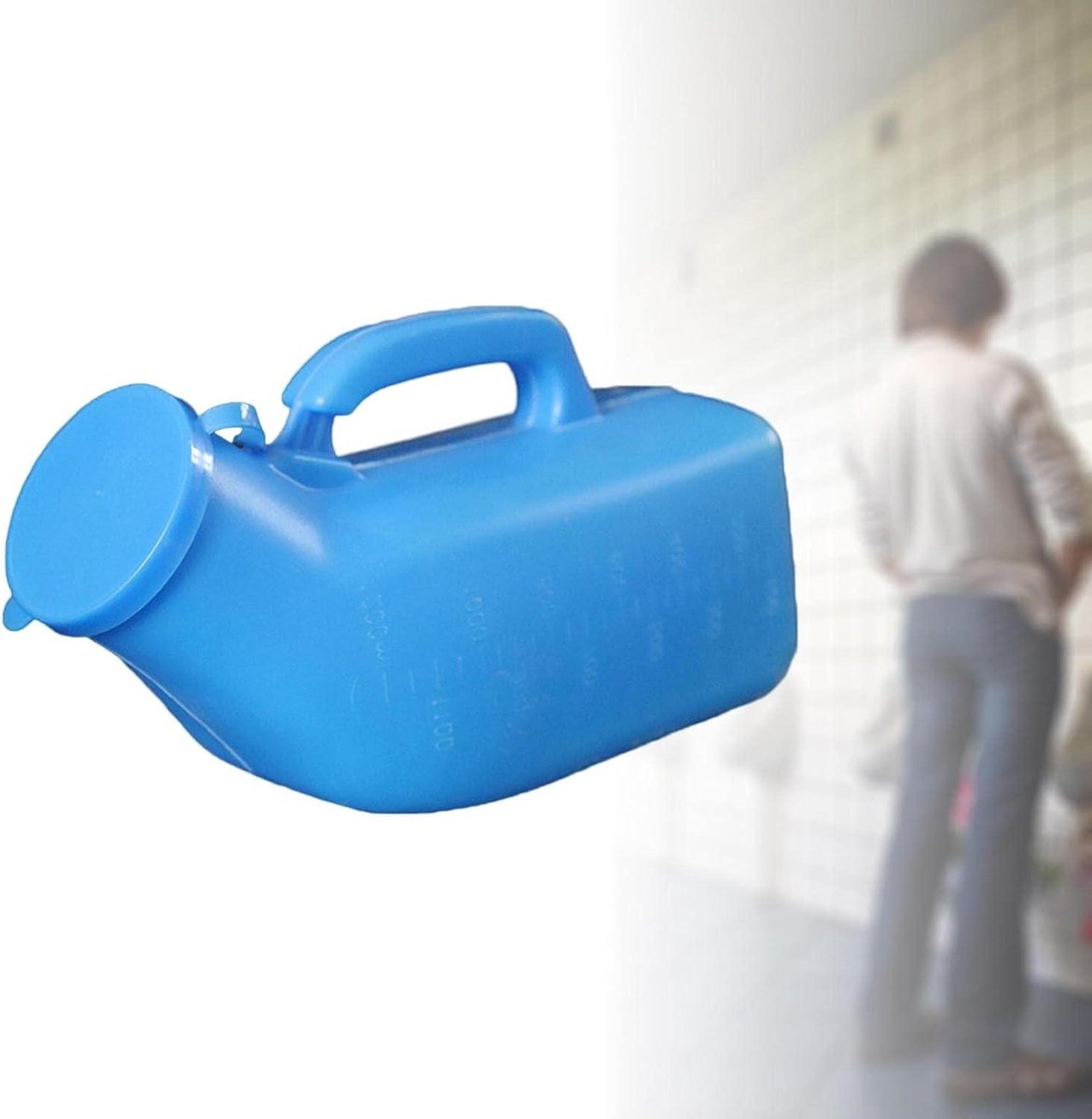 Mannelijk Urinoir - Bedpan met deksel - Ondersteuning bij zorg - Lekvrije afdekking - 1200 ml capaciteit - Blauw