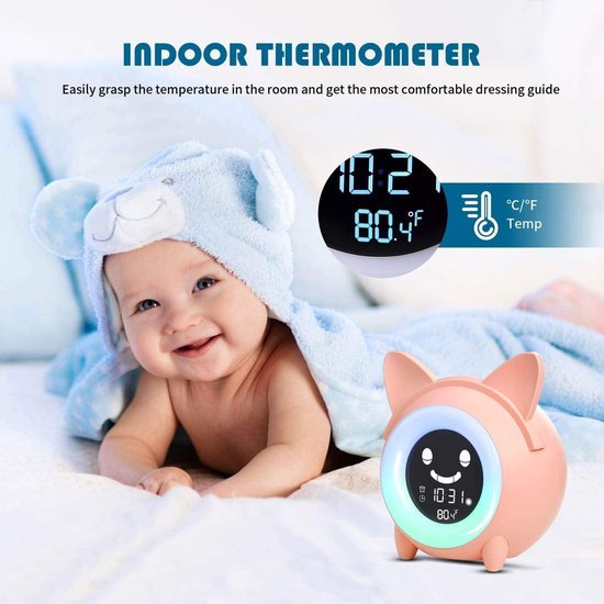 Digitale Wekker - Nachtlampje Geluidsmachine - Rustig Wakker Worden - 5 Kleuren Verlichting - 1 Stuk - Roze — afbeelding 4