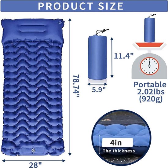 Kampeer slaapmat - Luchtbed mat - Comfortabel slapen - Snel op te blazen - Compact op te bergen - Blauw — afbeelding 3