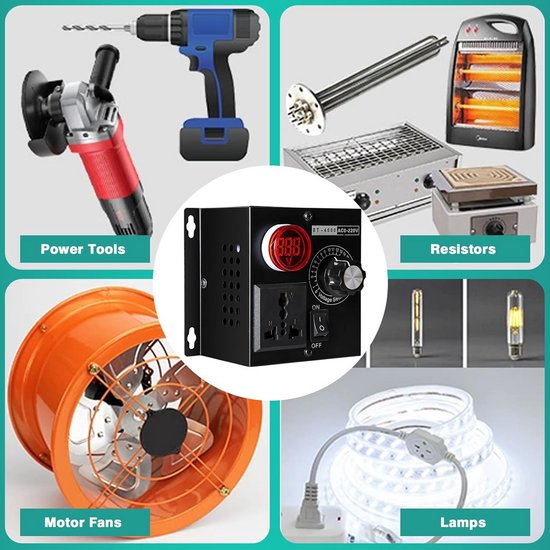 Spannings- en Toerentalregelaar 230V - 4000W Max - Traploos Regelbaar - Ventilator, Motor, Dimmer - Metalen Behuizing - EU-Stekker — afbeelding 3