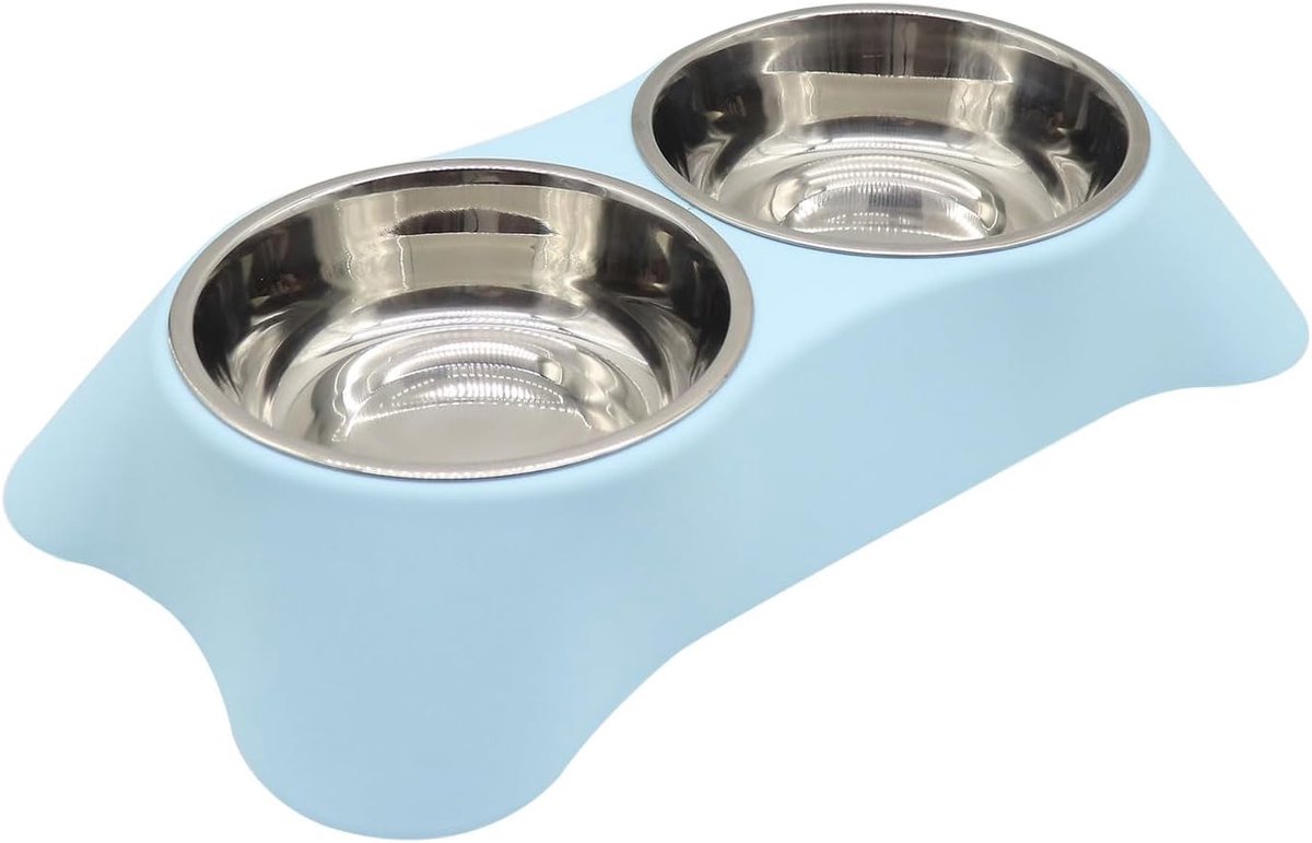 Dubbele Voerbak voor Hond of Kat met Antislip RVS Kommen