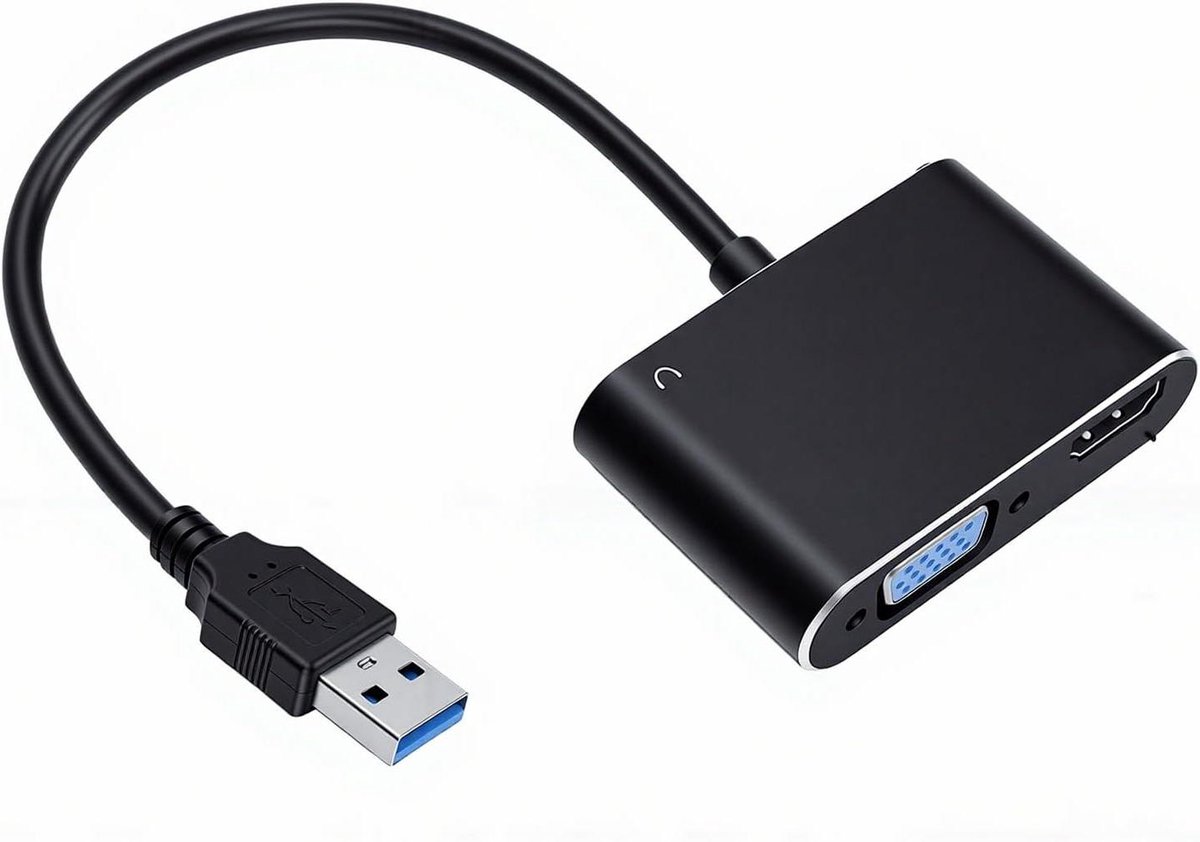 USB naar VGA adapter - Externe video-omzetter - Dubbele beeldschermen - Automatische driverinstallatie - 1080P Full HD - Zwart